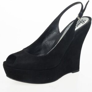 Gucci | Black Suede Platform Wedge Peep-toe heels